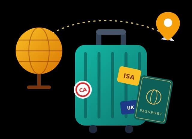 Valise de voyage, passeport et globe prêts pour le départ